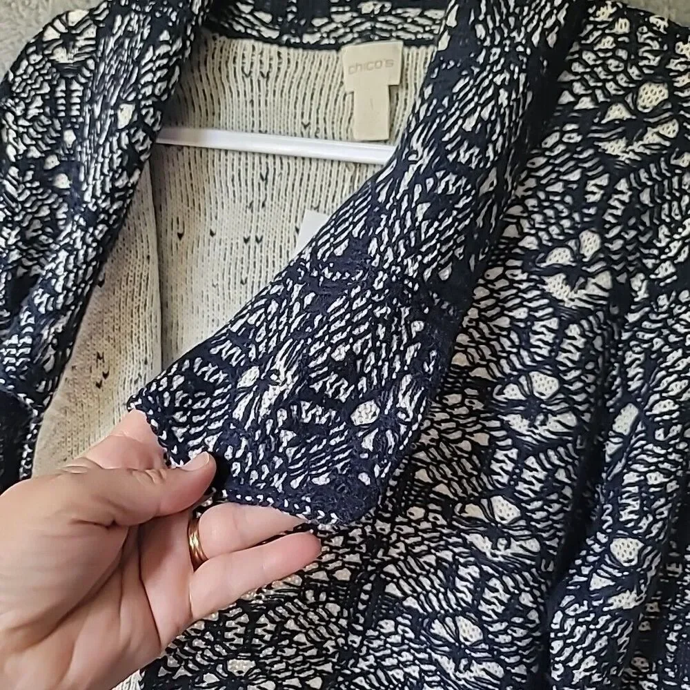 NWT Chico’s Cardigan Sweater Blue Textured Lace Jaspreet Womens Size 1 (wmns 8)